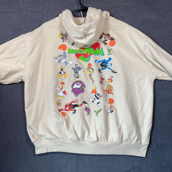 Space Jam Beige Hoodie Front & Back Graphics Large Size Cotton/Poly Blend Unisex - Picture 3 of 11